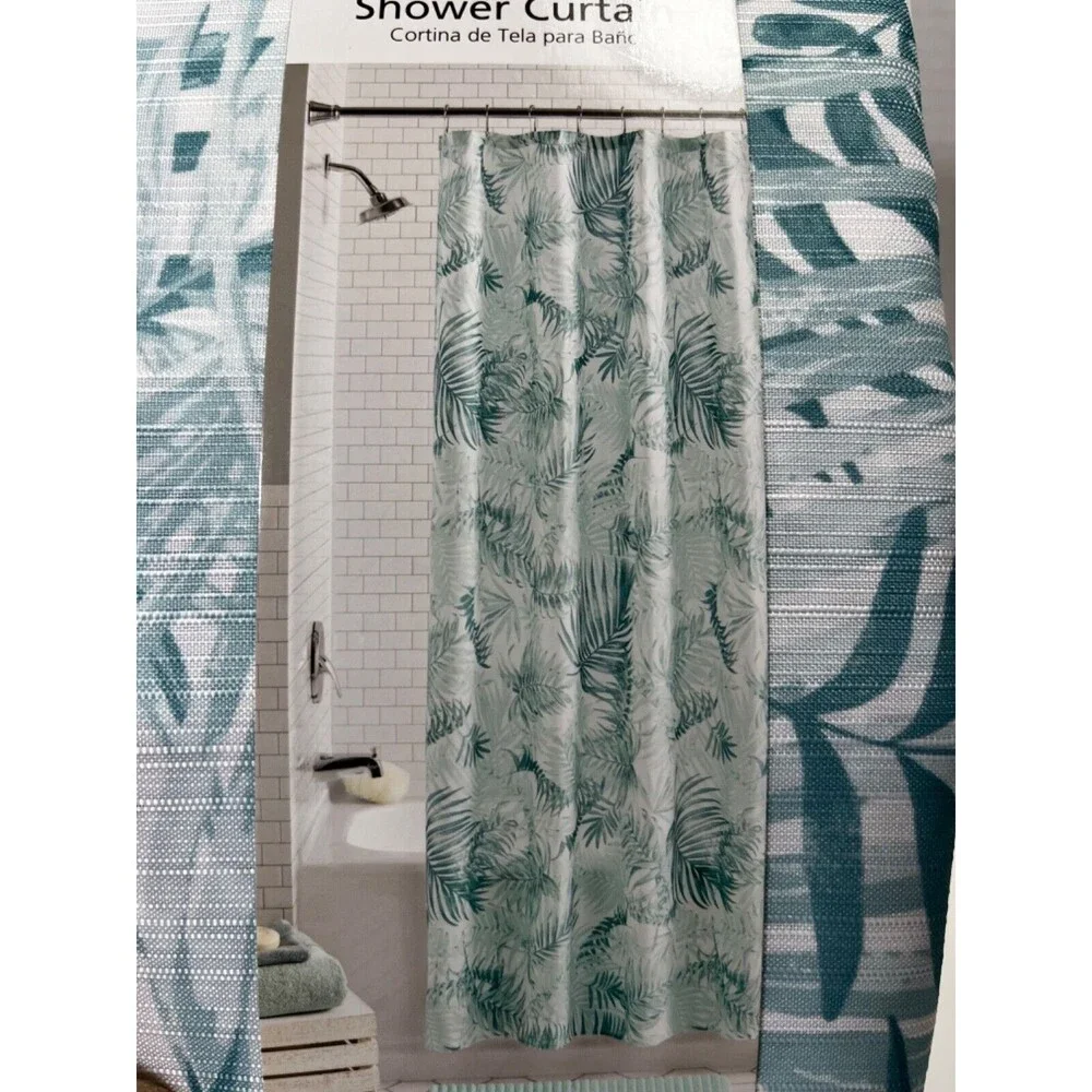 Mainstays Fabric Shower Curtain 72x72 In Palm Prints All Polyester